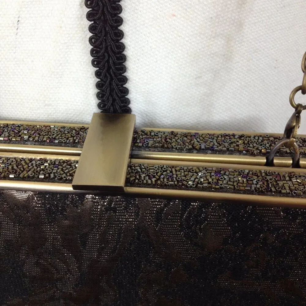 Sondra Roberts Bag Metallic Gold Clutch Crossbody Chain Clutch Purse